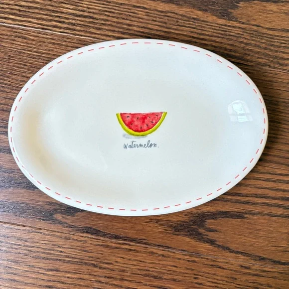 Three Rae Dunn Watermelon Snack Plates Two Oval - One Rectangular - Picture 4 of 8